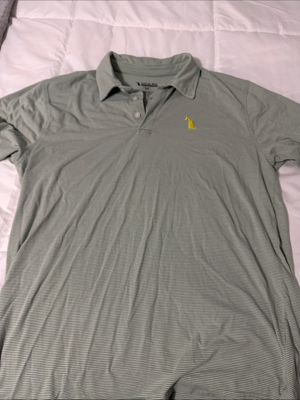 Local Boy - Men's Pale Green Micro-Stripe Polo with Yellow Logo